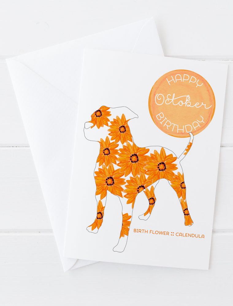 October Birthday - Birth Flower Dog Greeting Card