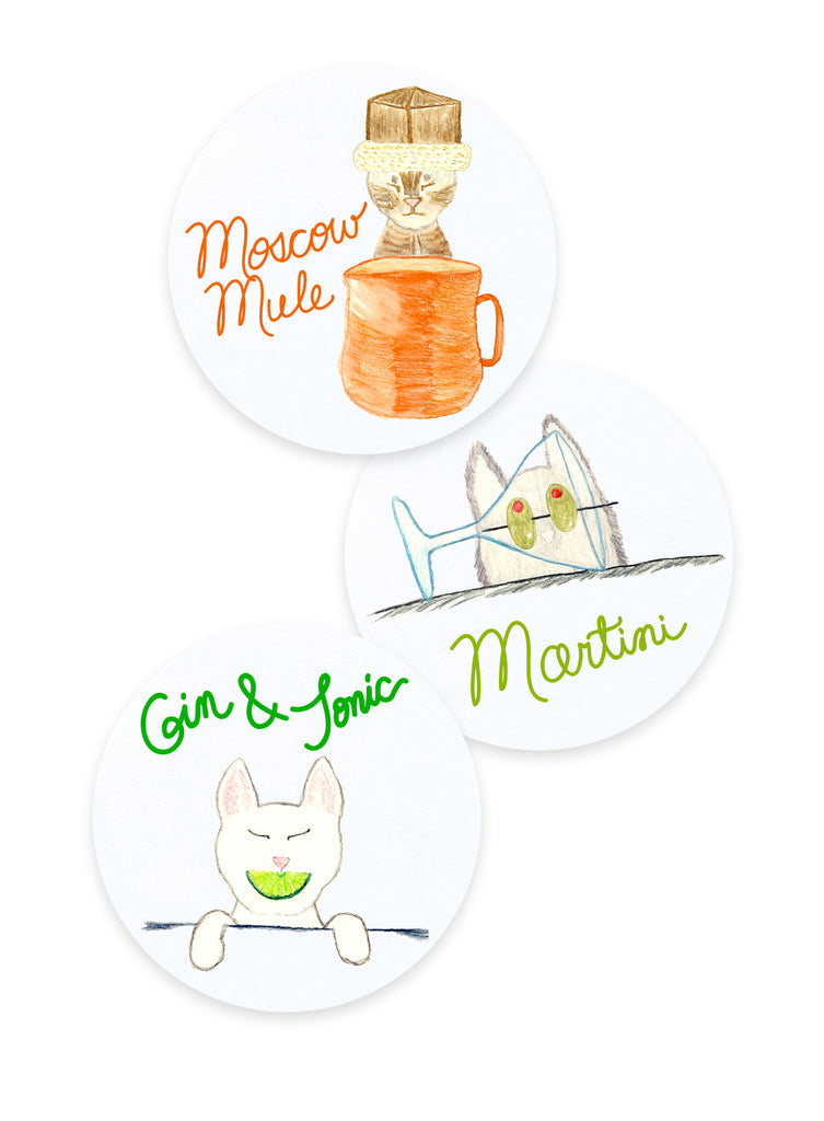 Moscow Mule, Martini, Gin and Tonic Cat Coasters