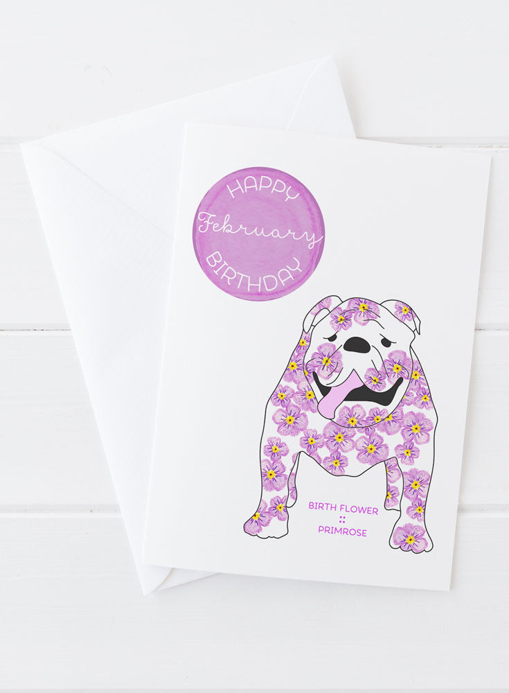 February Birthday - Birth Flower Dog Greeting Card