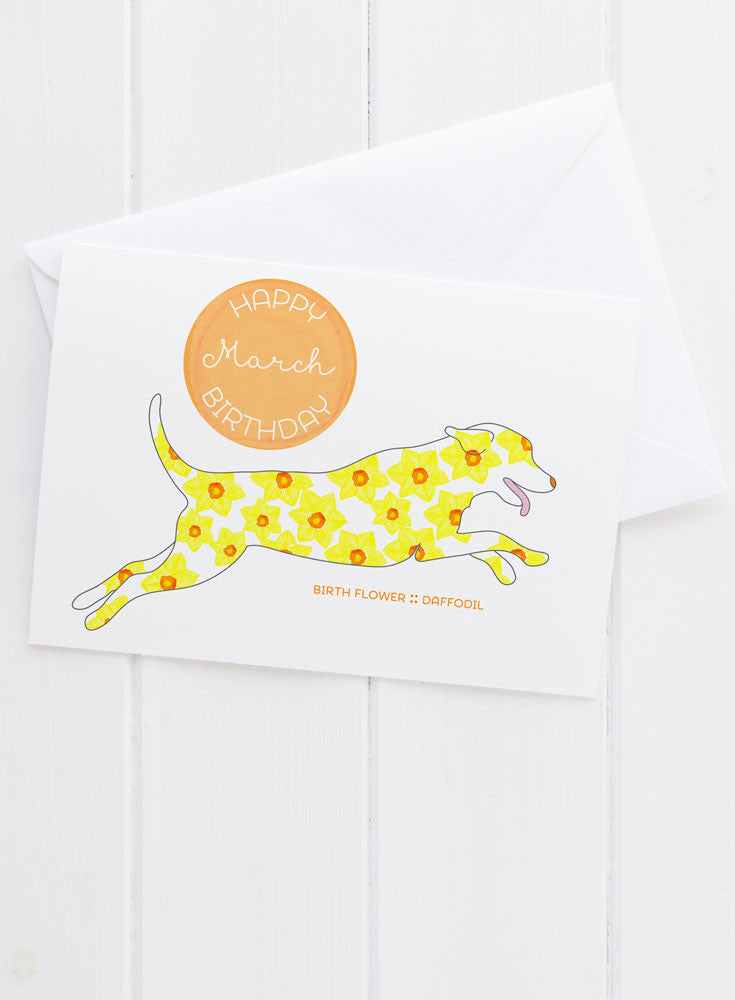 March Birthday - Birth Flower Dog Greeting Card