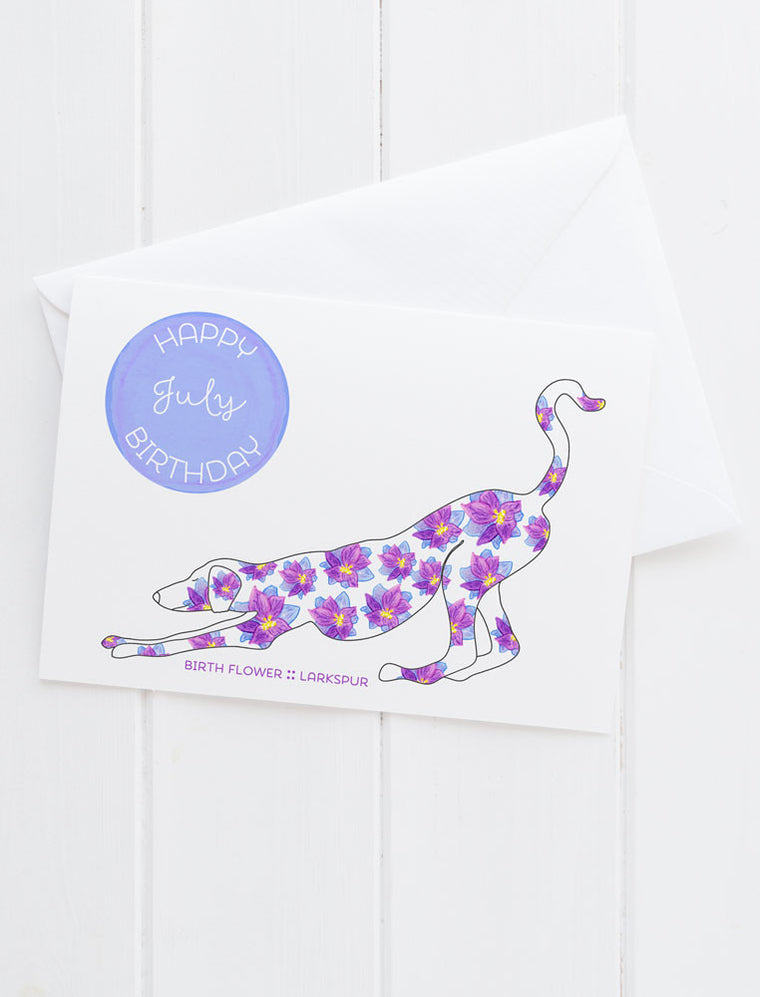 July Birthday - Birth Flower Dog Greeting Card