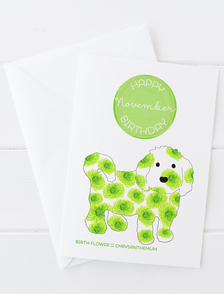 November Birthday - Birth Flower Dog Greeting Card