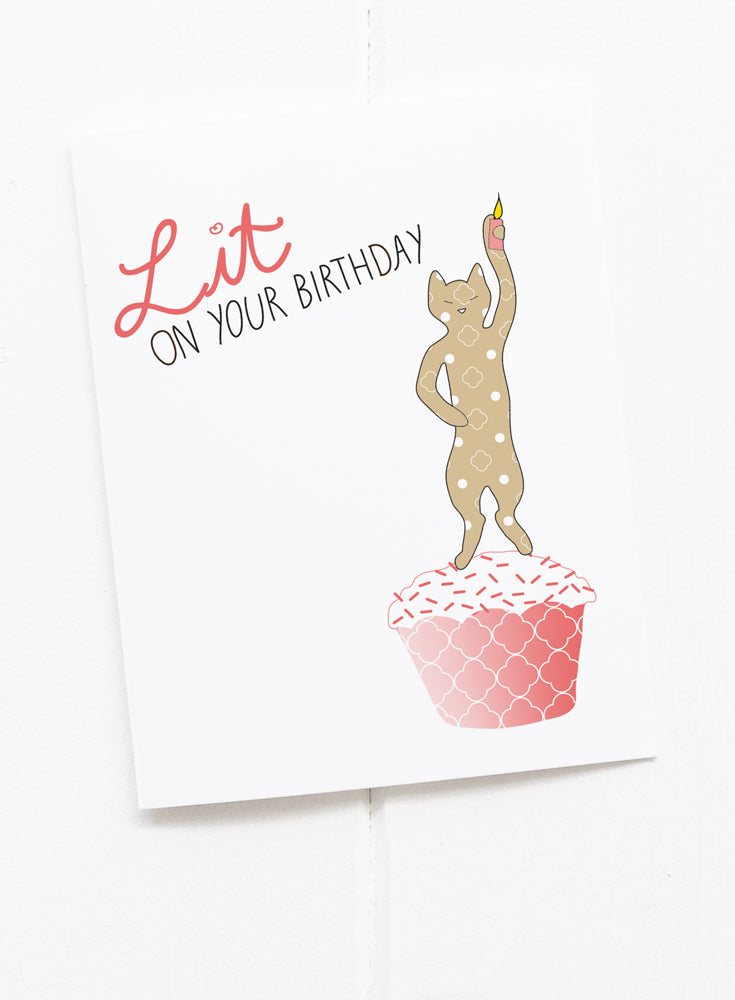 Cat Birthday Candle Lit Greeting Card