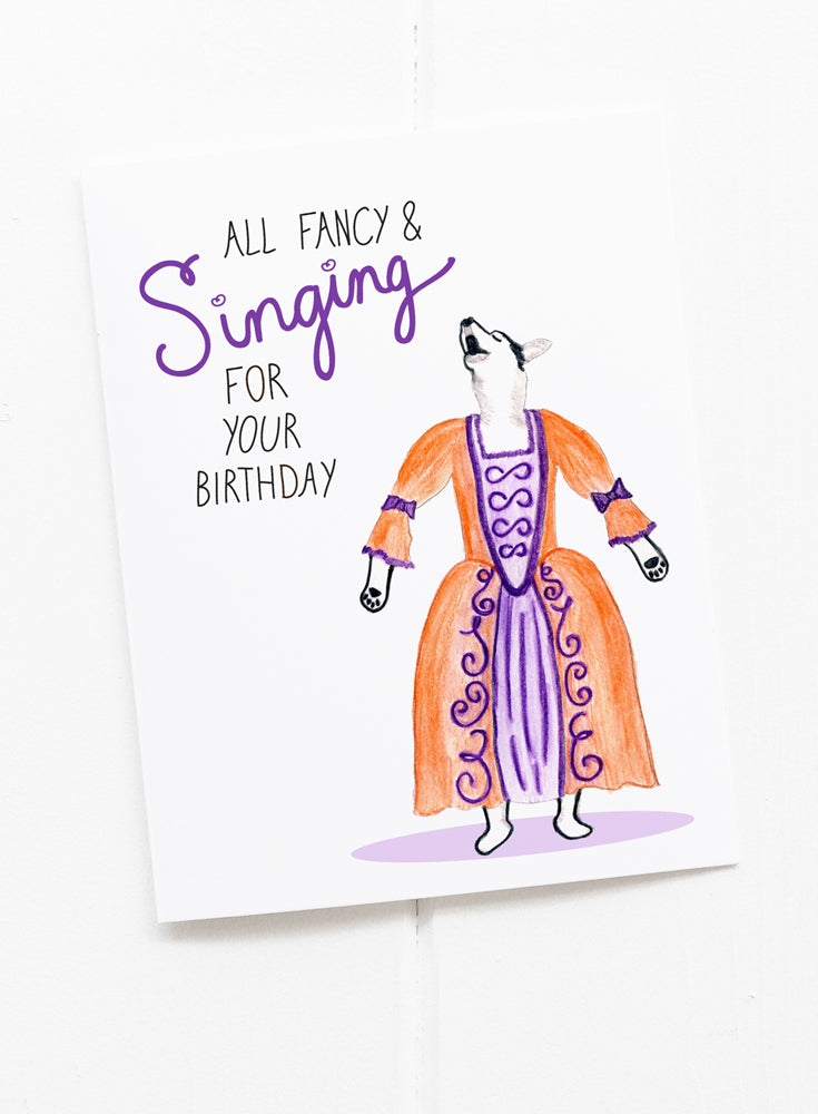 Fancy Opera Dog Singing Birthday Card Greetings