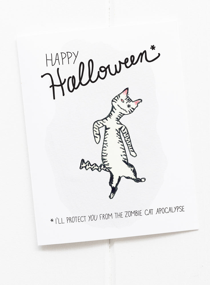 Halloween Cat Zombie Apocalypse Greeting Card