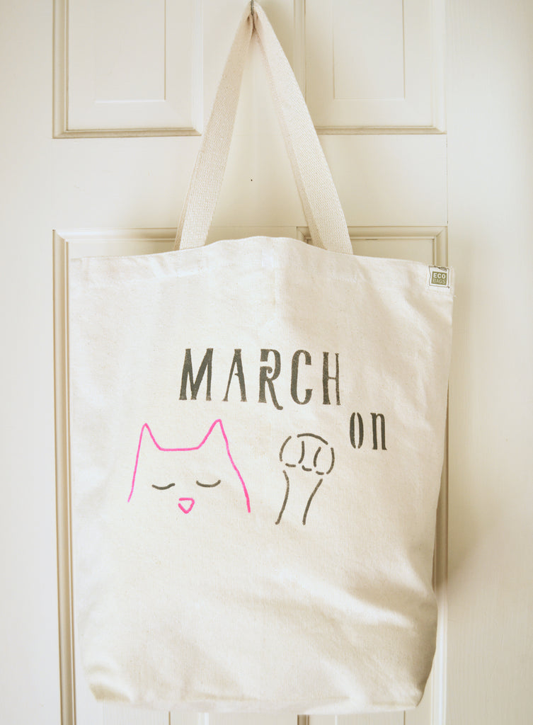 March On Cat Tote - Recycled Canvas Bag