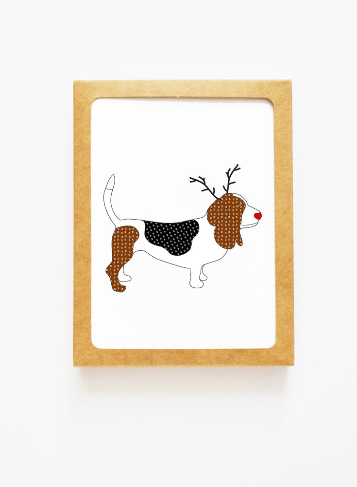 Holiday Basset Hound Reindeer Card