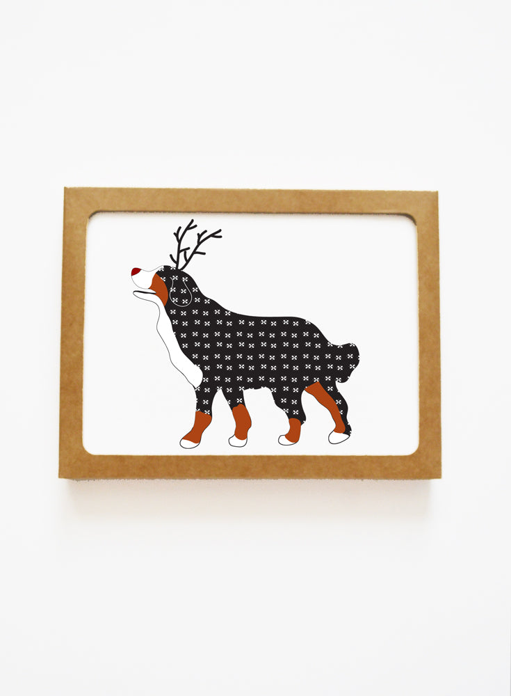 Holiday Bernese Mt Dog Reindeer Card