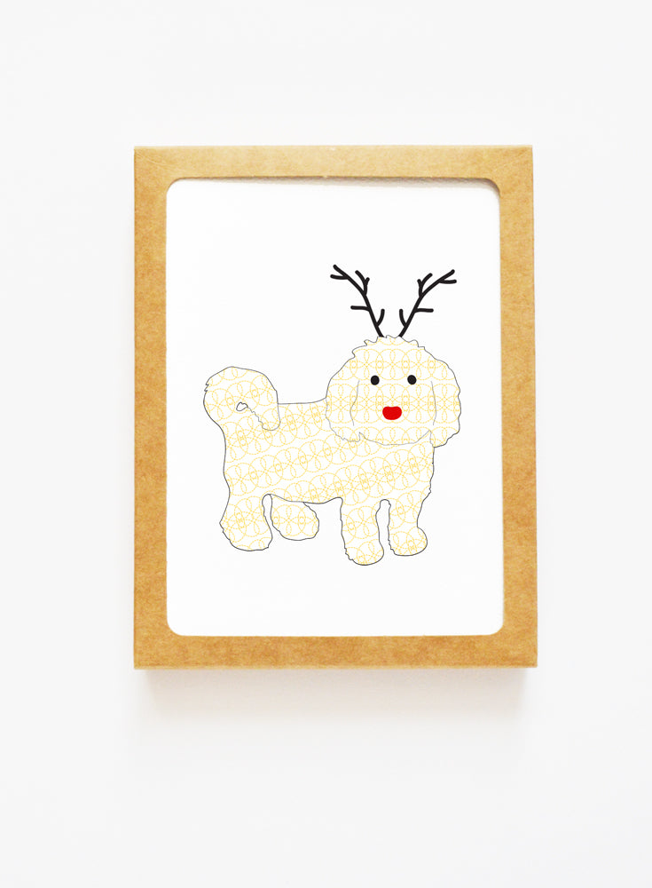 Holiday Coton or Bichon Reindeer Card
