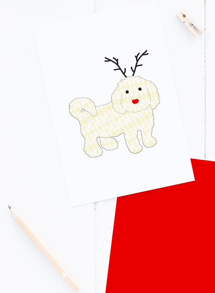 Holiday Coton or Bichon Reindeer Card