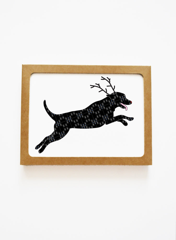 Holiday Black Lab Reindeer Card