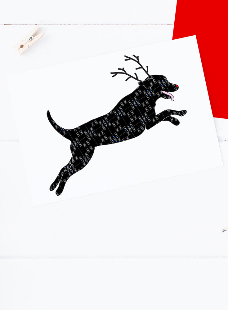 Holiday Black Lab Reindeer Card