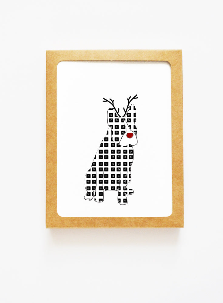 Holiday Boston Terrier Reindeer Card