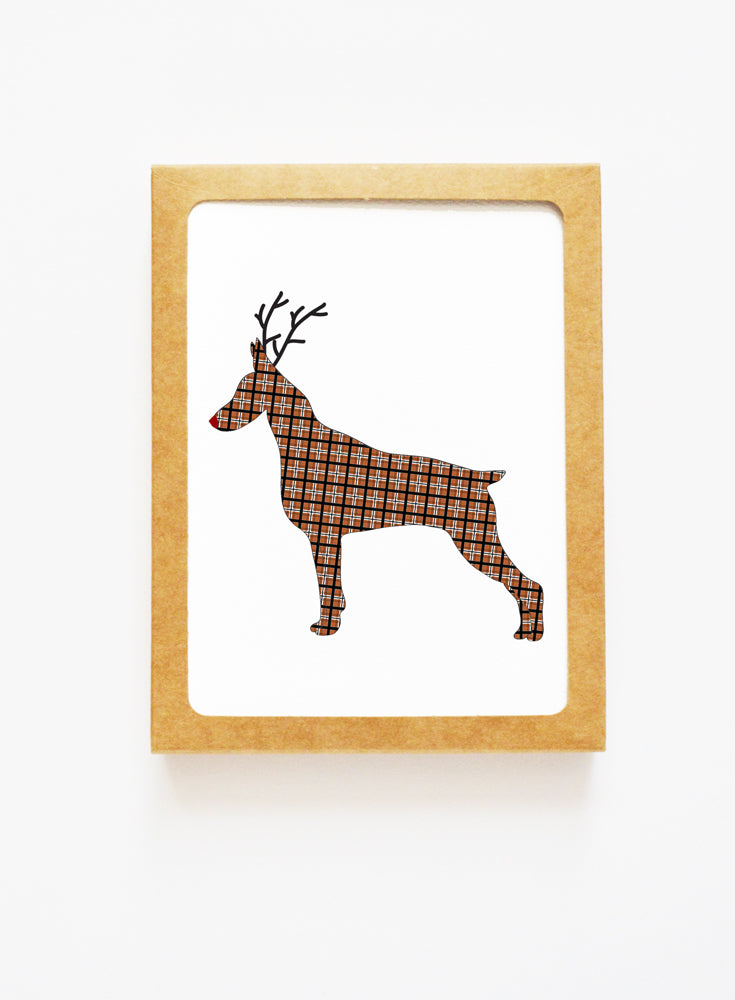 Holiday Doberman Reindeer Card