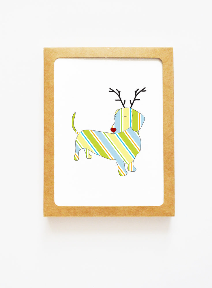 Holiday Dachshund Reindeer Card