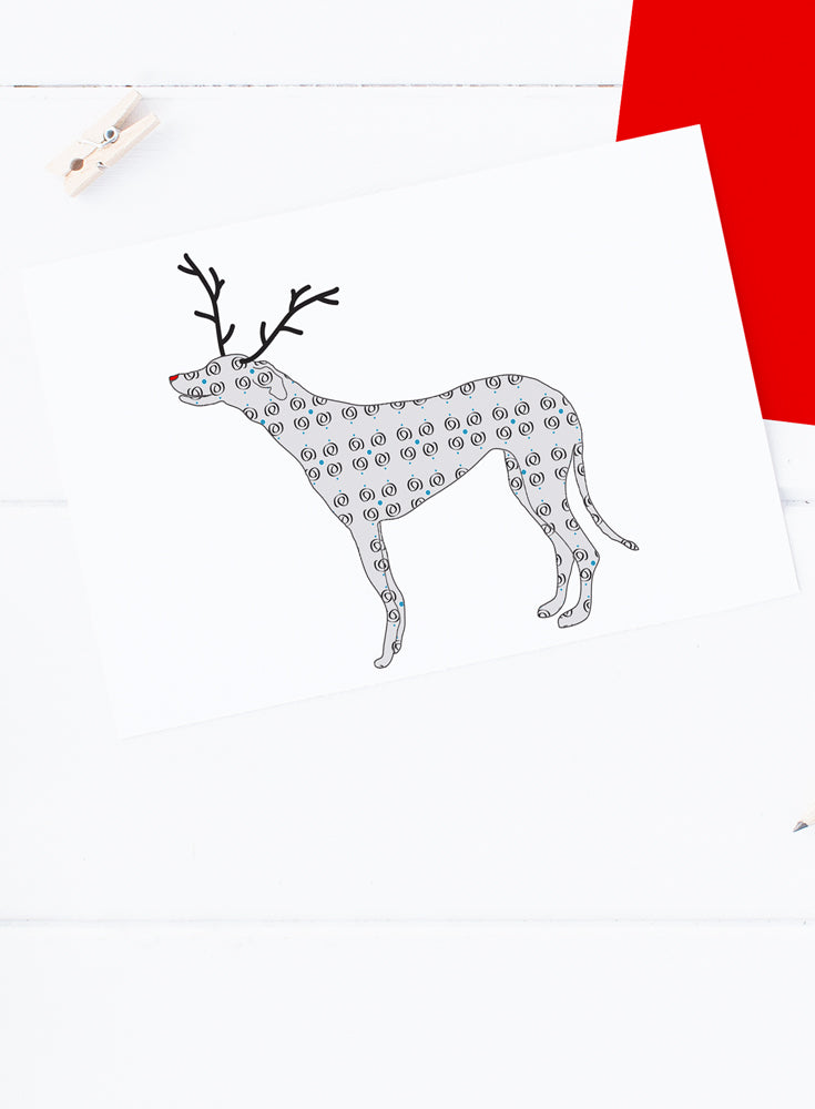 Holiday Greyhound Reindeer Card