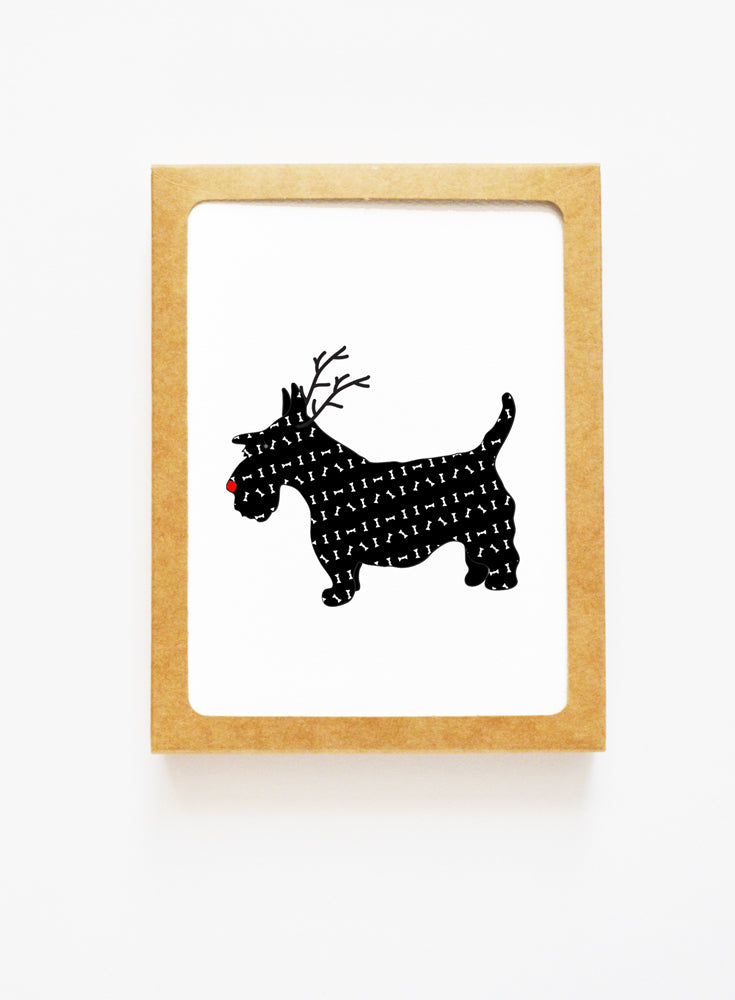 Holiday Scotty Dog Reindeer Card