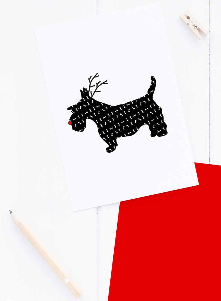 Holiday Scotty Dog Reindeer Card