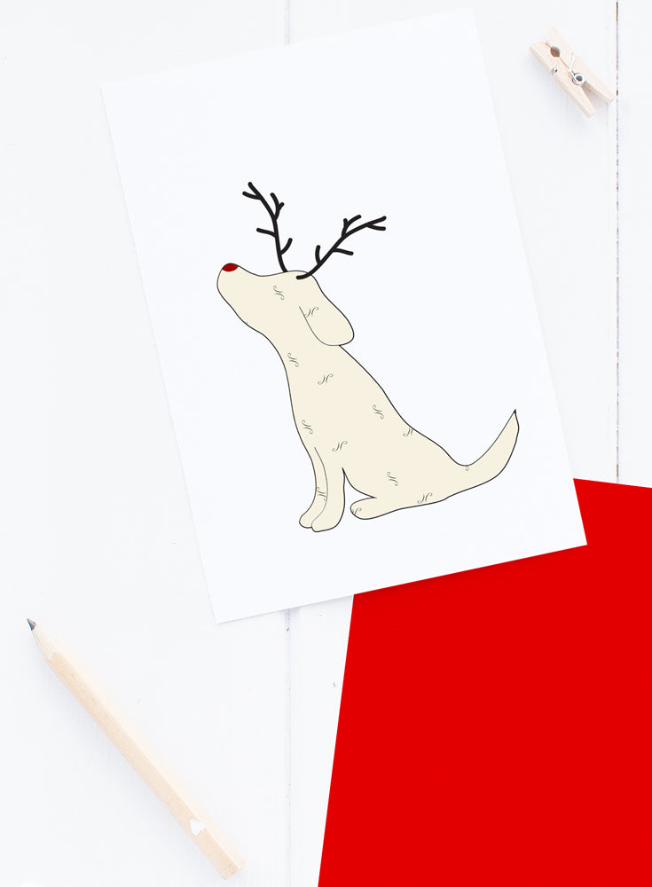 Holiday Yellow Lab Reindeer Card
