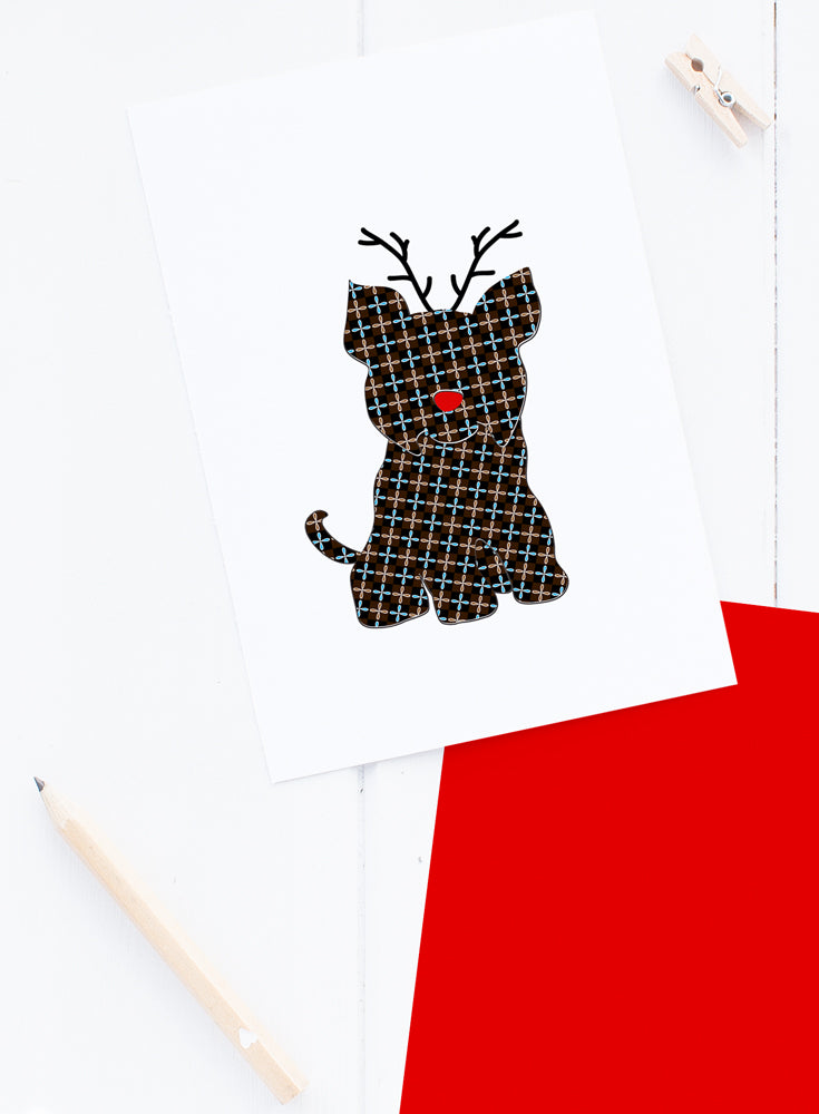 Holiday Yorkie Reindeer Card